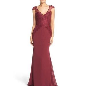 Hayley Paige burgundy cap sleeve gown size 14